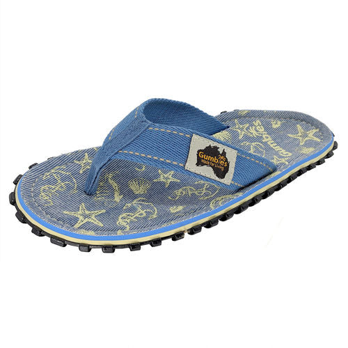 Flip Flop-Gumbies - Seashells blue, Pacific Red, Multic. Brun-beige, turtle, cami,